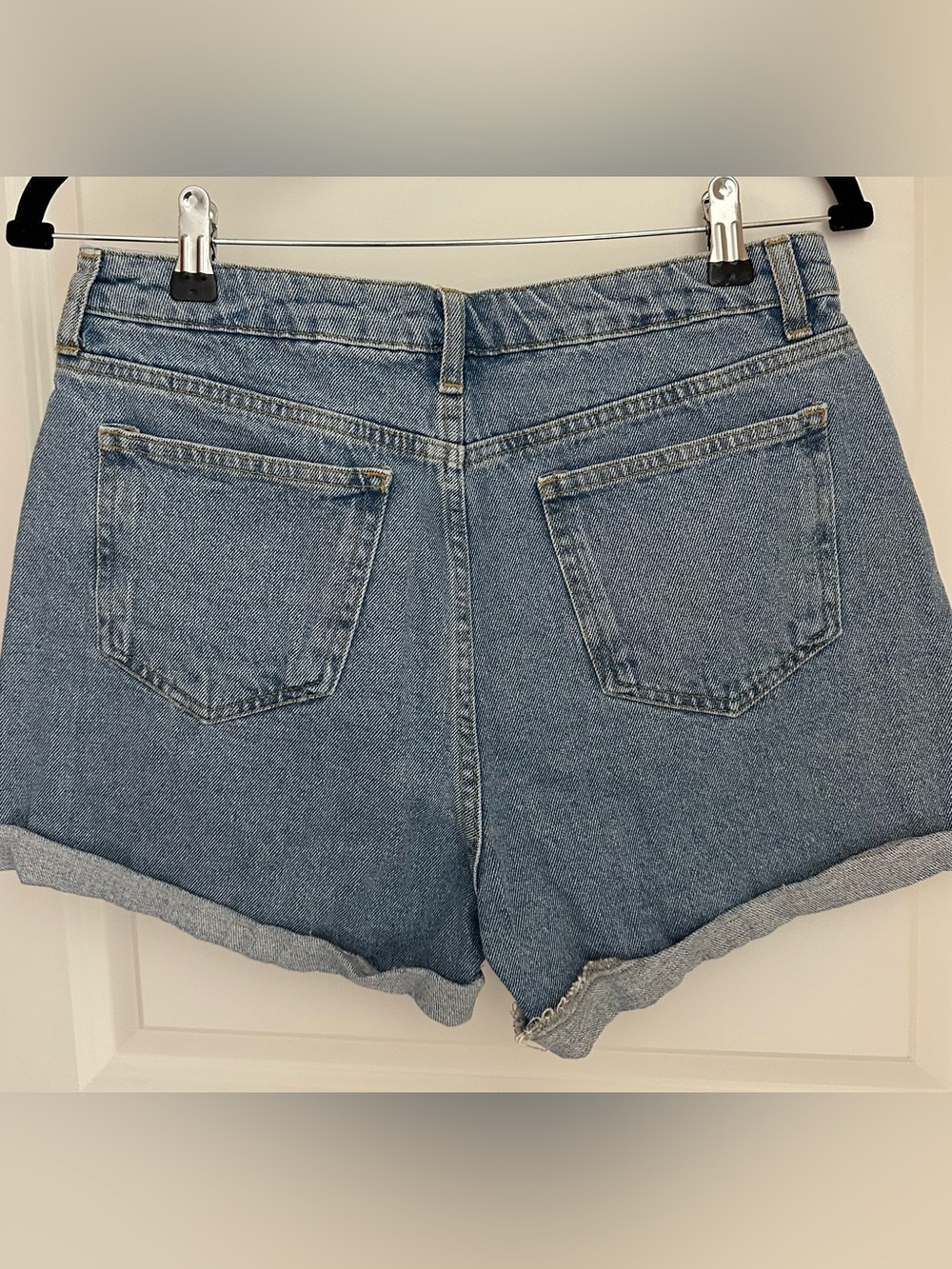 Francesca's Collections Light Blue Denim Shorts with Pink Heart Details - Picture 3 of 5